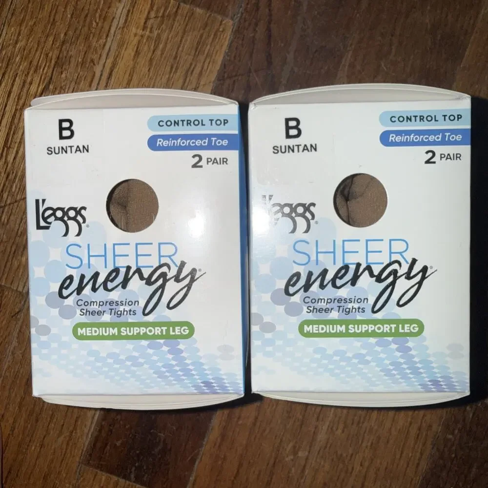 4 Pair L'eggs Sheer Energy Med. Support Control Top Compression Tights Suntan B